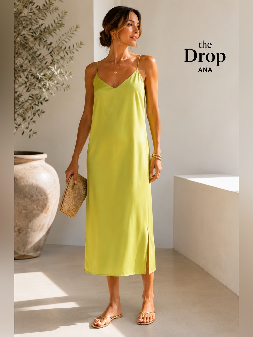 The Drop, ANA Slip Lime Green Sleeveless Dress,Excellent Condition Size Small